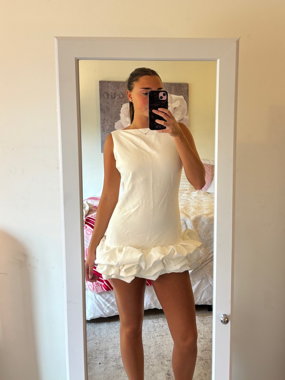Windsor Ellerie Low Back Ruffle Bubble Short Dress in White - Picture 2 of 5